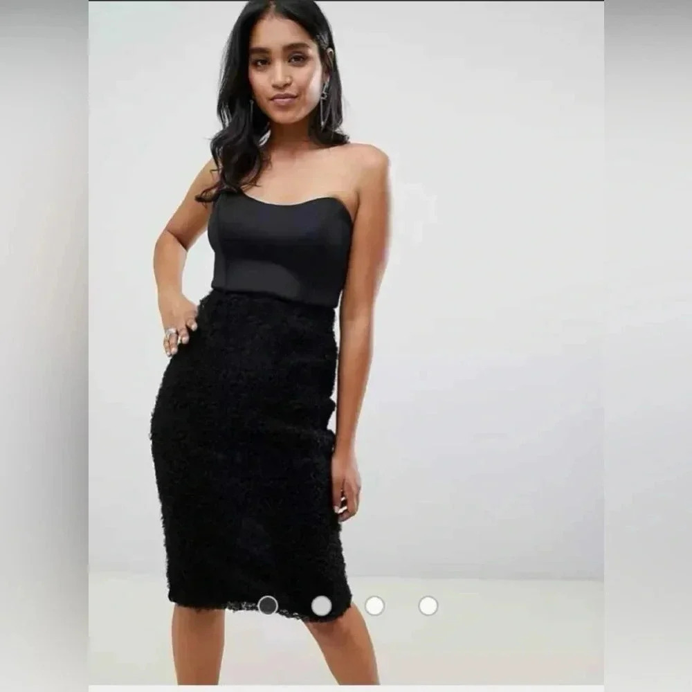 💥HOST PICKx2💥 ASOS Design Scuba Bandeau Black Floral Lace Midi Dress Size 6
